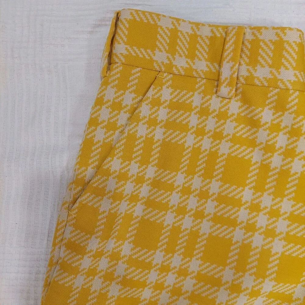 Vintage Jason Clarke Double Knit Polyester Yellow Plaid Pants Sz.36x31